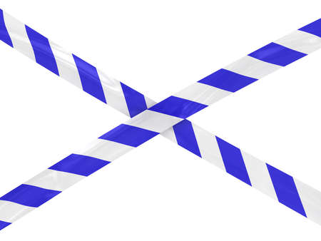 Blue and White Striped Police Tape Crossの写真素材
