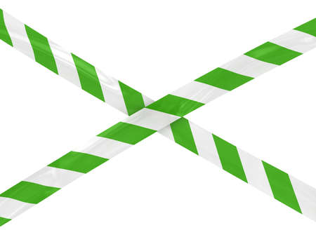 Green and White Striped Barrier Tape Crossの写真素材