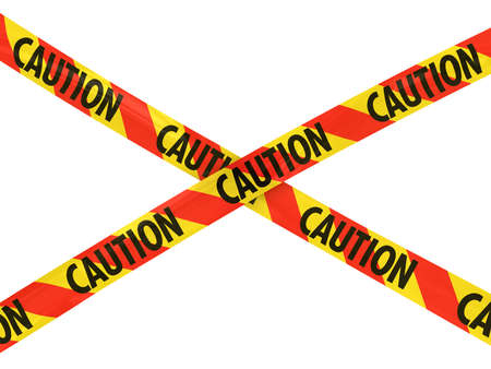 Red and Yellow CAUTION Tape Crossの写真素材