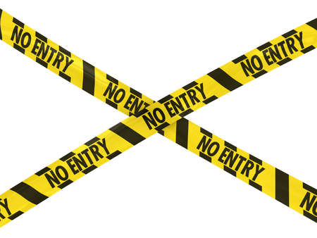 Yellow and Black Striped NO ENTRY Barrier Tape Crossの写真素材