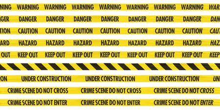Isolated Yellow Barrier Tape Line Collection  CautionHazardWarningDangerKeep OutUnder ConstructionCrime Sceneの写真素材