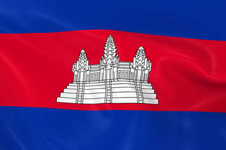 Waving Flag of Cambodia - 3D Render of the Cambodian Flag with Silky Textureの写真素材