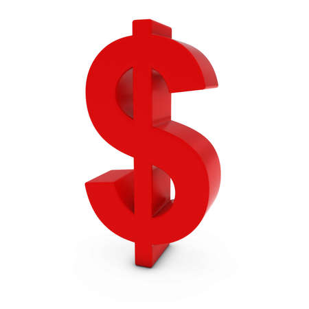 Red Dollar Symbol Isolated on White Backgroundの写真素材