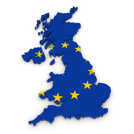 3D Outline of the United Kingdom textured with the European Union Flagの写真素材