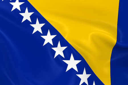 Waving Flag of Bosnia and Herzegovina - 3D Render of the Bosnian and Herzegovinian Flag with Silky Textureの写真素材