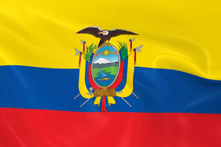 Waving Flag of Ecuador - 3D Render of the Ecuadorian Flag with Silky Textureの写真素材