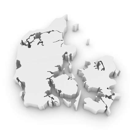 White 3D Outline of Denmark Isolated on Whiteの写真素材
