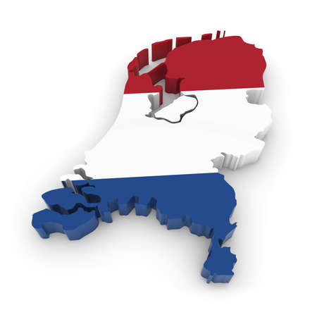 3D Outline of the Netherlands textured with the Dutch Flagの写真素材