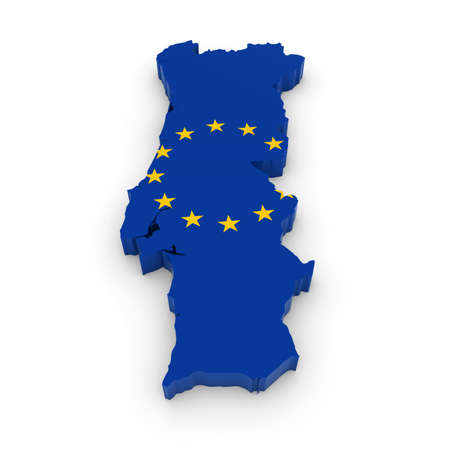 3D Outline of Portugal textured with the European Union Flagの写真素材