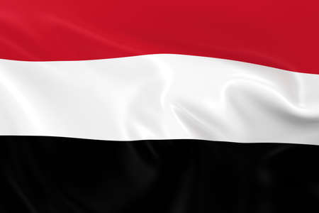 Waving Flag of Yemen - 3D Render of the Yemeni Flag with Silky Textureの写真素材