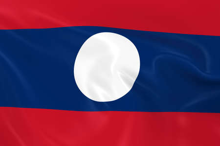 Waving Flag of Laos - 3D Render of the Laotian Flag with Silky Textureの写真素材