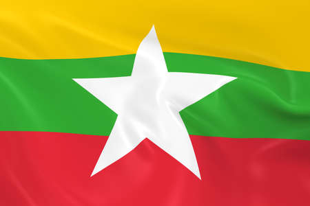 Waving Flag of Myanmar (Burma) - 3D Render of the Burmese Flag with Silky Textureの写真素材