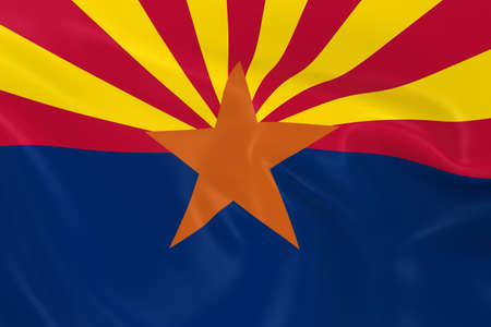 Waving State Flag of Arizona - 3D Render of the Arizonian State Flag with Silky Textureの写真素材