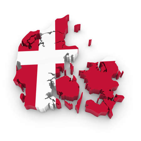 3D Outline of Denmark textured with the Danish Flagの写真素材