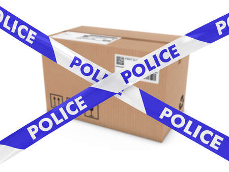 Suspicious Parcel Concept - Cardboard Box behind Police Tape Cordon
