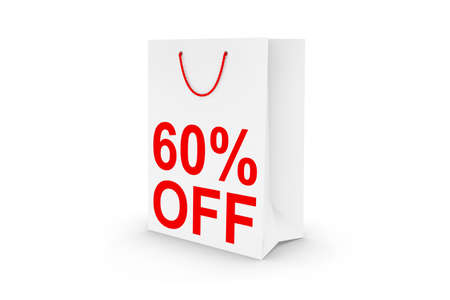 Sixty Percent Off Sale - White 60% Off Paper Shopping Bag Isolated on White