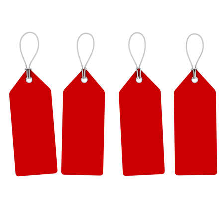 Blank Red Hanging Price Tags Isolated on Whiteの写真素材