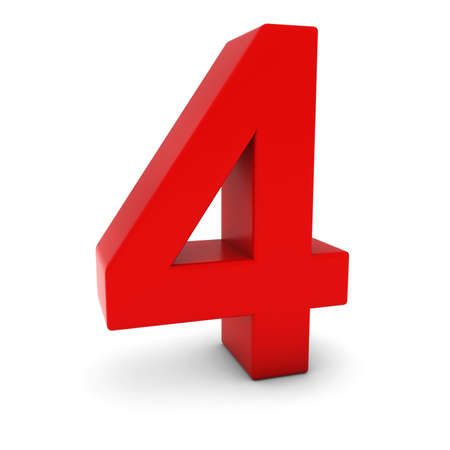 Red 3D Number Four Isolated on white with shadowsの写真素材