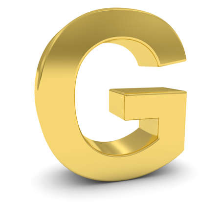 Gold 3D Uppercase Letter G Isolated on white with shadowsの写真素材