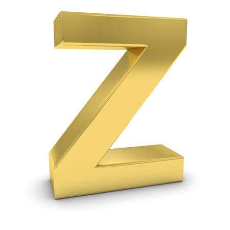 Gold 3D Uppercase Letter Z Isolated on white with shadowsの写真素材