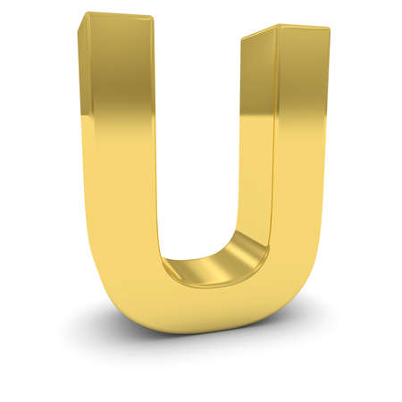 Gold 3D Uppercase Letter U Isolated on white with shadowsの写真素材