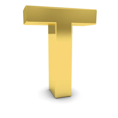 Gold 3D Uppercase Letter T Isolated on white with shadowsの写真素材
