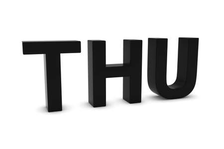 THU Black 3D Text - Thursday Abbreviation Isolated on Whiteの写真素材