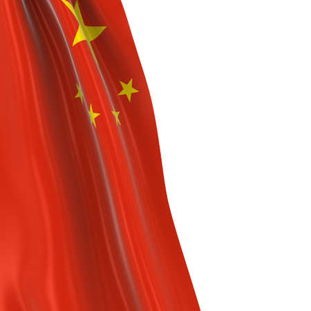 Hanging Flag of China - 3D Render of the Chinese Flag Draped over white backgroundの写真素材
