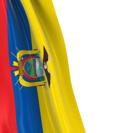 Hanging Flag of Ecuador - 3D Render of the Ecuadorian Flag Draped over white backgroundの写真素材