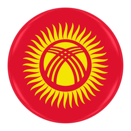 Kyrgyzstani Flag Badge - Flag of Kyrgyzstan Button Isolated on Whiteの写真素材
