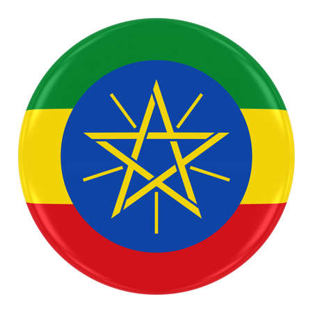Ethiopian Flag Badge - Flag of Ethiopia Button Isolated on Whiteの写真素材