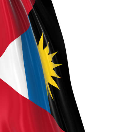 Hanging Flag of Antigua and Barbuda - 3D Render of the Antiguan and Barbudan Flag Draped over white backgroundの写真素材