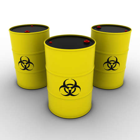 Yellow Biohazard Barrels Background 3D Illustrationの写真素材
