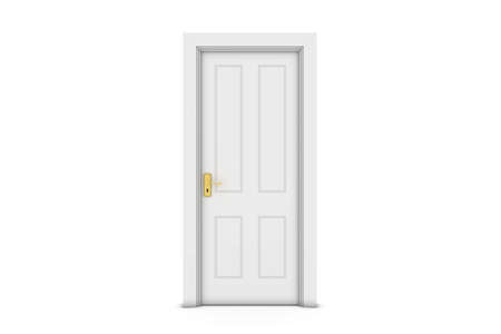 Closed White Door Isolated on White 3D Illustrationの写真素材