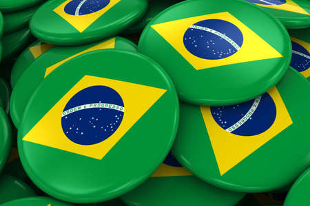 Pile of Brazilian Flag Badges - Flag of Brazil Buttons piled on top of each otherの写真素材