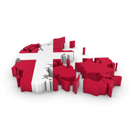 3D Illustration Map Outline of Denmark with the Danish Flagの写真素材
