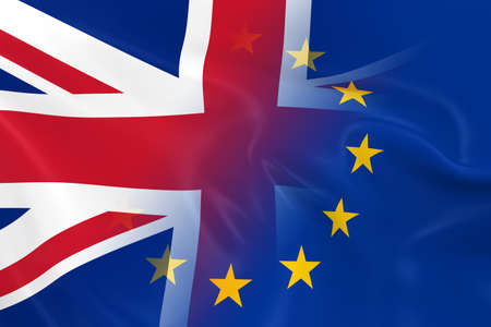 British and European Relations Concept Image - Flags of the UK and the European Union Fading Togetherの写真素材