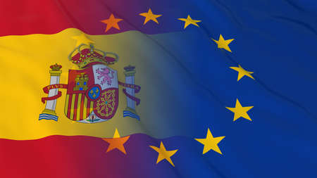 Spanish and European Union Relations Concept - Merged Flags of Spain and the EU 3D Illustrationの写真素材