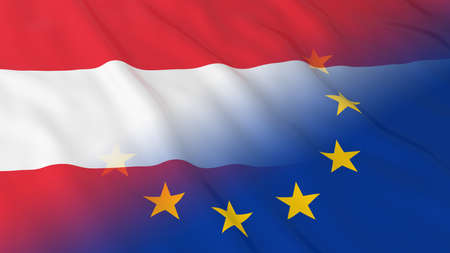 Austrian and European Union Relations Concept - Merged Flags of Austria and the EU 3D Illustrationの写真素材