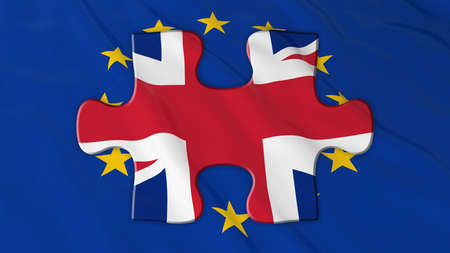 Brexit Concept - UK Puzle piece on EU Flag - 3D Illustration