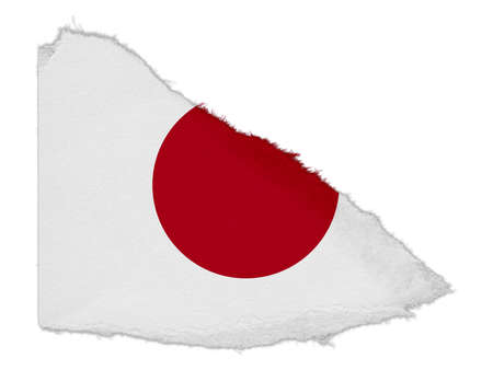 Flag of Japan Torn Paper Scrap Isolated on White Backgroundの写真素材