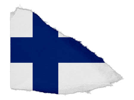 Flag of Finland Torn Paper Scrap Isolated on White Backgroundの写真素材