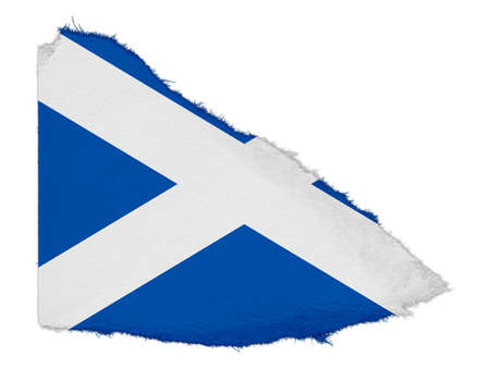 Flag of Scotland Torn Paper Scrap Isolated on White Backgroundの写真素材