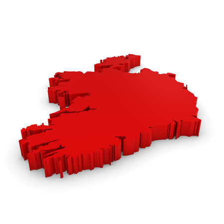 Red 3D Illustration Map Outline of Ireland Isolated on Whiteの写真素材