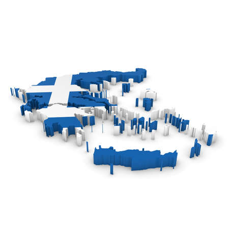 3D Illustration Map Outline of Greece with the Greek Flagの写真素材