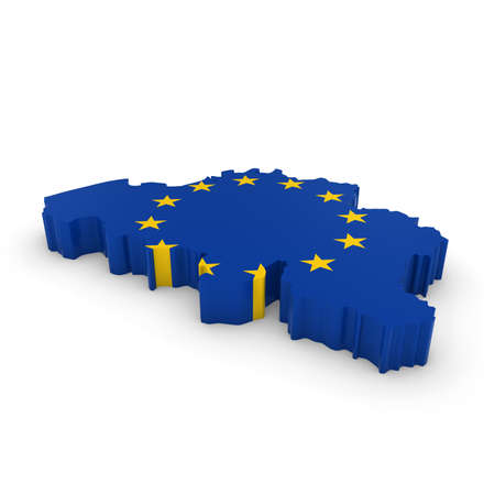 3D Illustration Map Outline of Belgium with the European Union Flagの写真素材