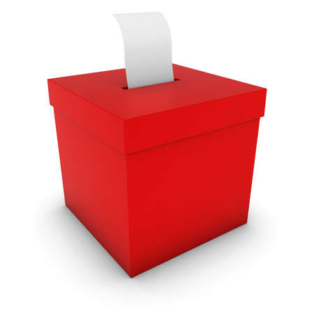 Red Ballot Box with Blank Polling Card 3D Illustrationの写真素材