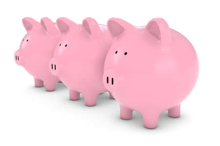 Three Pink Piggy Banks in a row 3D Illustrationの写真素材