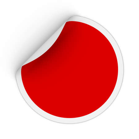 Blank Red Circle Sticker with Peeling Corner 3D Illustrationの写真素材