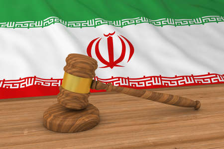 Iranian Law Concept - Flag of Iran Behind Judge's Gavel 3D Illustrationの写真素材